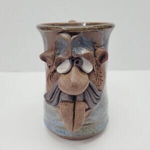 MMS Mahon Stoneware Ugly Funny 3D Face Mug Drip Glaz Pottery Mustache Man Tongue